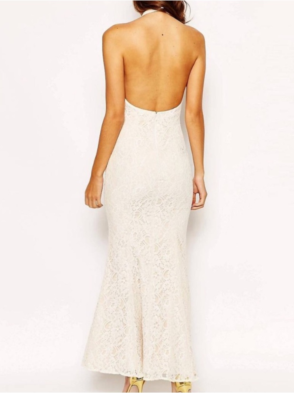 Jarlo Priscilla Maxi Dress Cream White Lace Halter Neck Sleeveless Gown 2 Petite - Picture 10 of 16